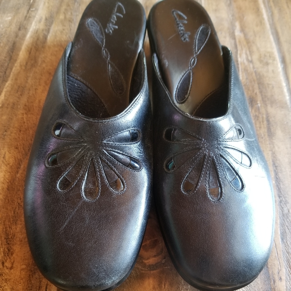 Clark's Black Leather Clogs